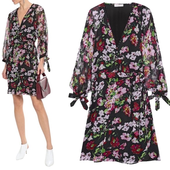 Equipment Natasha Button-detailed Floral-print Silk-georgette Mini Dress Black‎ - Picture 1 of 6